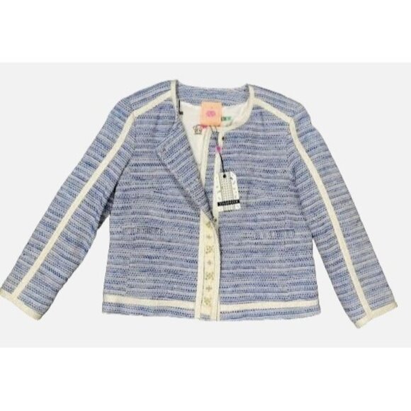 Vilagallo Tweed NWT Crop Embelished Luxury Artsey Preppy Twee Jacket 44/10 - Picture 3 of 16